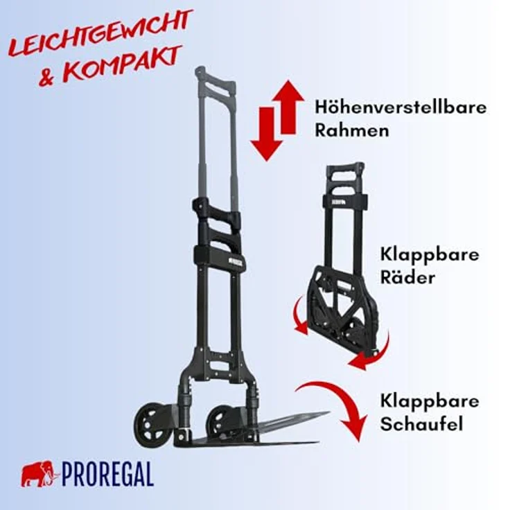 PROREGAL® Sackkarre ELEPHANT, klappbar, Traglast 250kg, Alurahmen, ergonomische Griffe, Gummiräder – Bild 3