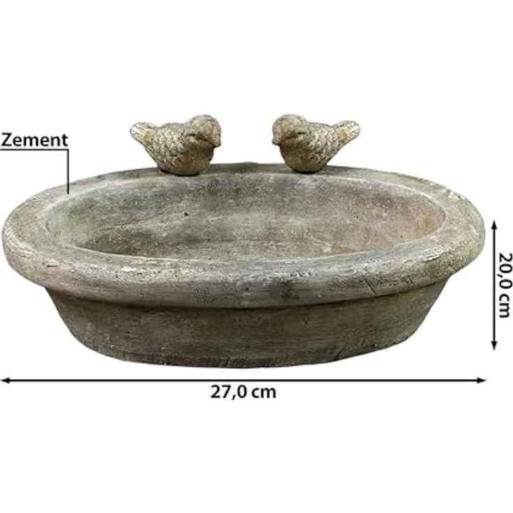 Vogeltränke mit Zwei Vögeln | Zement 27x20cm | Wasserbecken Vogelbad Vogelbecken Gartendekoration – Bild 2