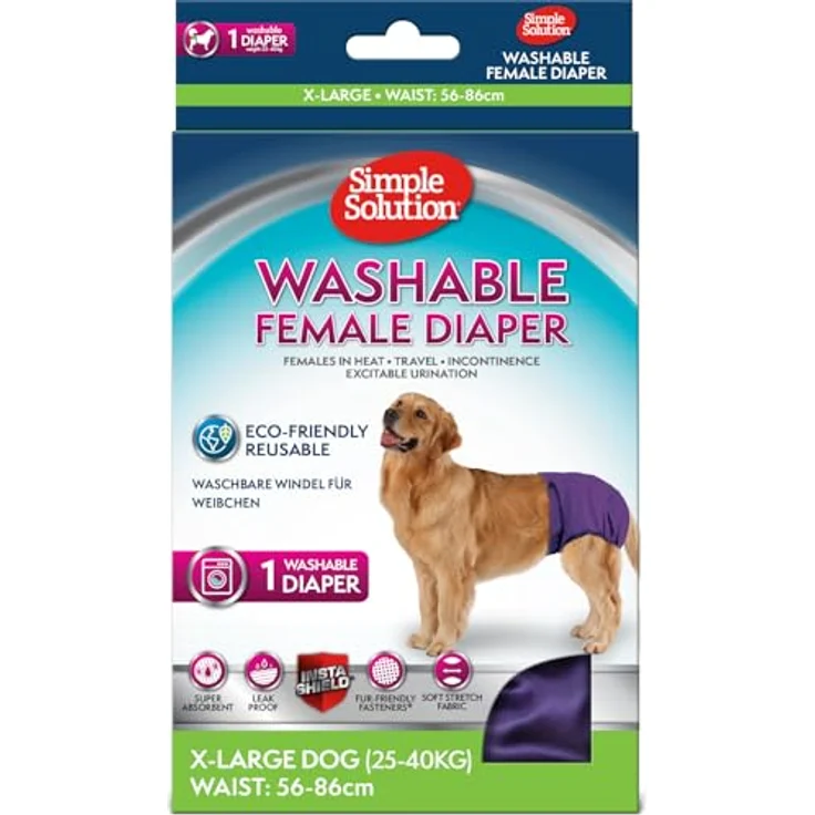 Simple Solution Waschbare Hunde Windeln XL, Super-absorbierend, für Hündinnen 25-40 kg mit Schwanzloch und repositionierbaren Verschlüssen – Bild 1