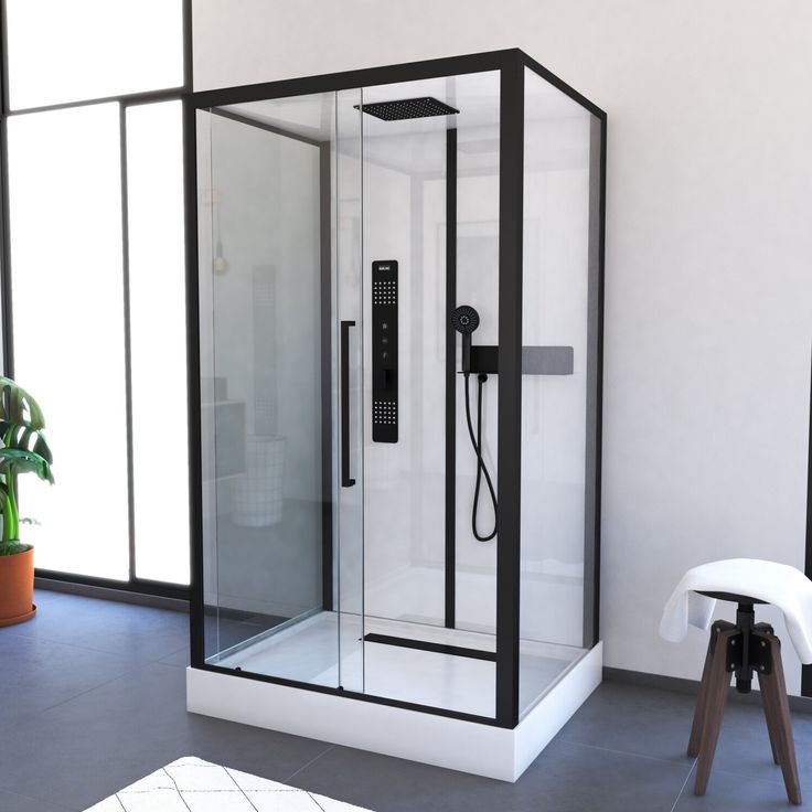 Aurlane Komplettdusche 'Urban 2' mit Schiebetür schwarz 115 x 90 x 215 cm, ESG Sicherheitsglas, Aluminiumrahmen
