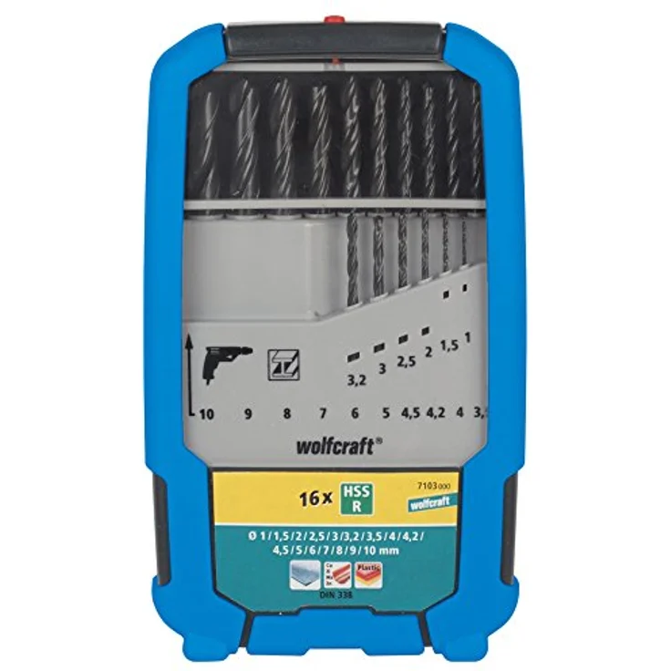 Wolfcraft HSS Metallbohrer-Set, 16-teilig Ø 1-10 mm, Rundschaft, rollgewalzt, für Stahl und Kunststoff – Bild 1
