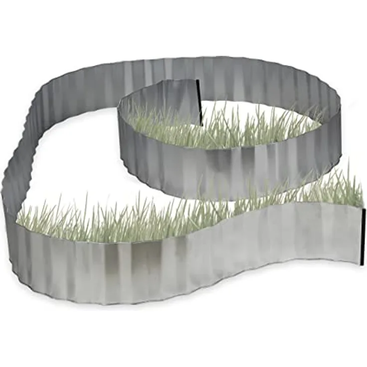 3 x Rasenkante verzinkt, Beetumrandung aus Metall, Beeteinfassung als Wurzelsperre, je 5 m x 16 cm, flexibel, Silber
