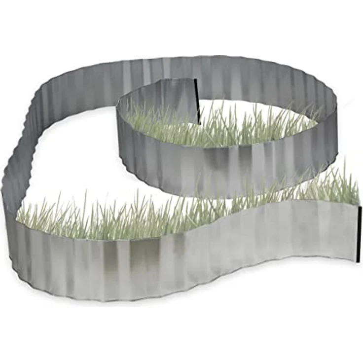 3 x Rasenkante verzinkt, Beetumrandung aus Metall, Beeteinfassung als Wurzelsperre, je 5 m x 16 cm, flexibel, Silber – Bild 1