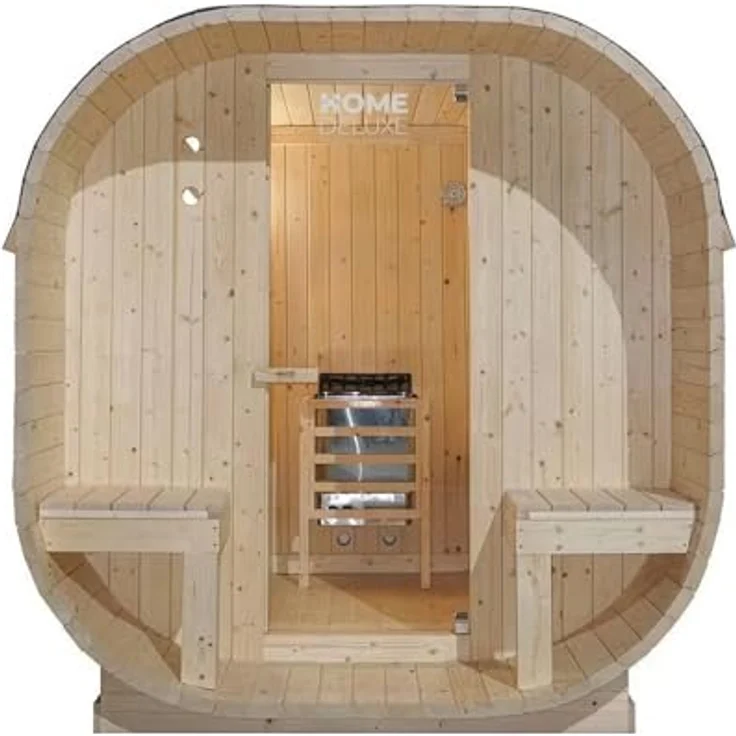 HOME DELUXE Sauna Outdoor Sauna CUBE DELUXE L - Größenauswahl, BxTxH: 220 x 194 x 185 cm, 38,00 mm, Fichtenholz, inkl. 8 kW Saunaofen & Saunazubehör - Gartensauna, Asphaltdach, Sicherheitsglas – Bild 2