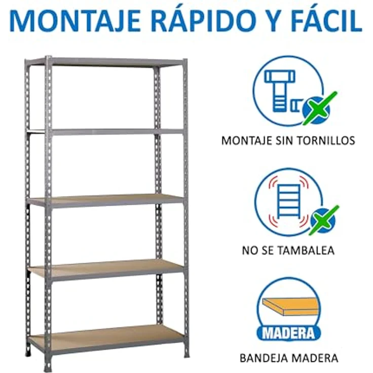 Simonrack Maderclick Mini Metallregal, 180 x 80 x 40 cm, 5 Böden, Traglast 150 kg pro Boden, Stecksystem, grau – Bild 6