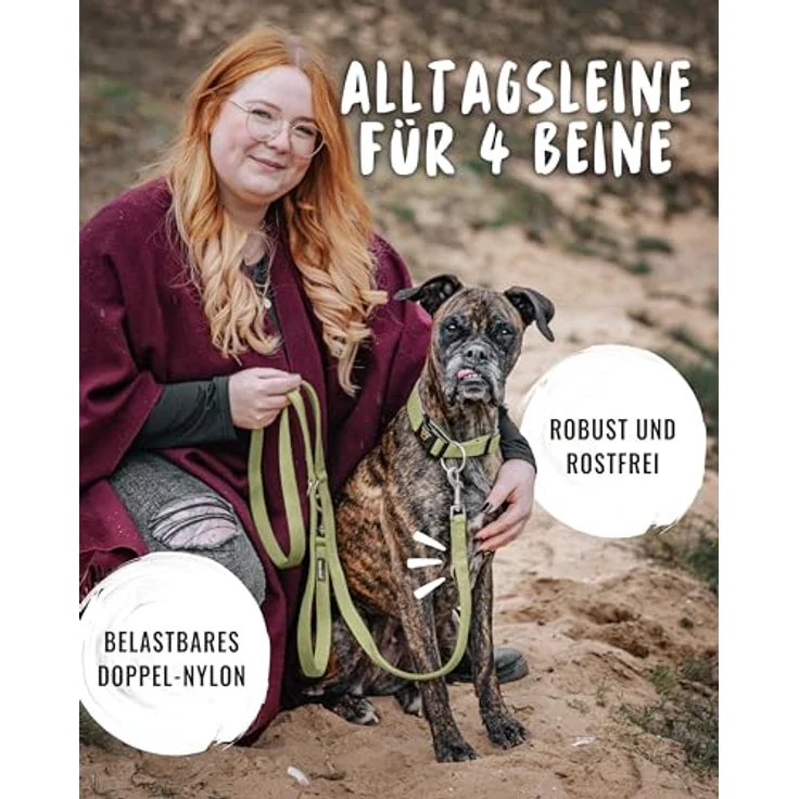 Rudelkönig Führleine Frida, 2,30m verstellbar für mittelgroße und große Hunde, robuste Nylon Leine in Khaki – Bild 3