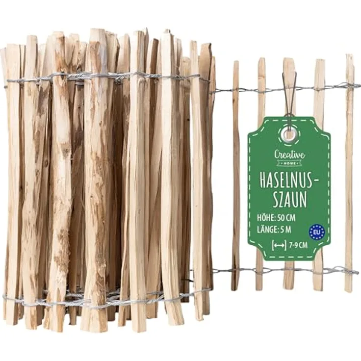 Creative Home Haselnuss Staketenzaun, 50cm hoch, 5m lang, robust und langlebig, flexibles Design, Lattenabstand 7-9 cm, ideal als Beetumrandung und Gartenabtrennung
