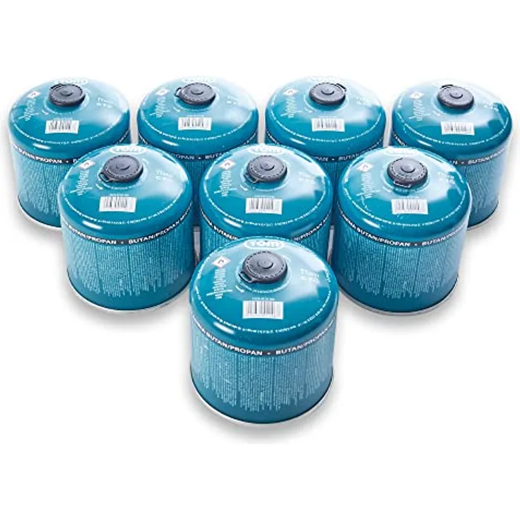 TOM Gaskartuschen CG-500, 8 x 500g Butan Propan Gas mit Sicherheits-Schraubventil – ideal für Campingkocher und Outdoor-Aktivitäten