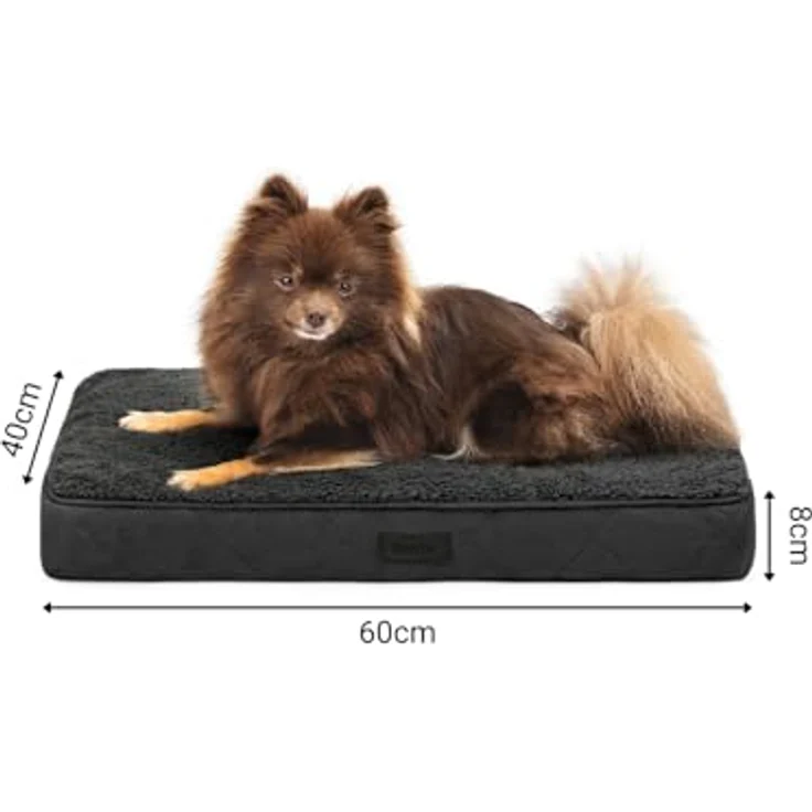 lionto Hundebett orthopädisch, 60x40x8 cm, Robustes Hundekissen mit weichem Plüsch, abnehmbar & waschbar, wasserabweisend, für kleine & große Hunde sowie Katzen geeignet, schwarz – Bild 2