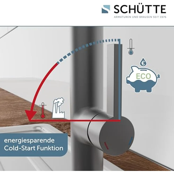 Schütte Spültischarmatur MIAMI, energiesparende Cold-Start-Technik, 360° schwenkbar, 2-fach verstellbare Geschirrbrause in Soft-Touch Qualität – Bild 7