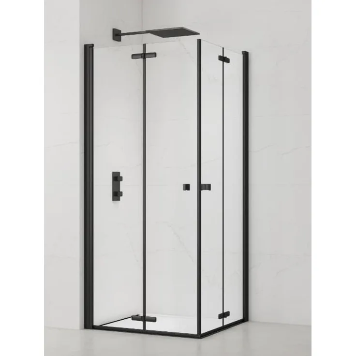 SAT Quadratische Duschkabine 90 x 90 cm Eckeinstieg, Eckdusche mit Easy-Clean-Glas, Schwarz, rahmenloser Design