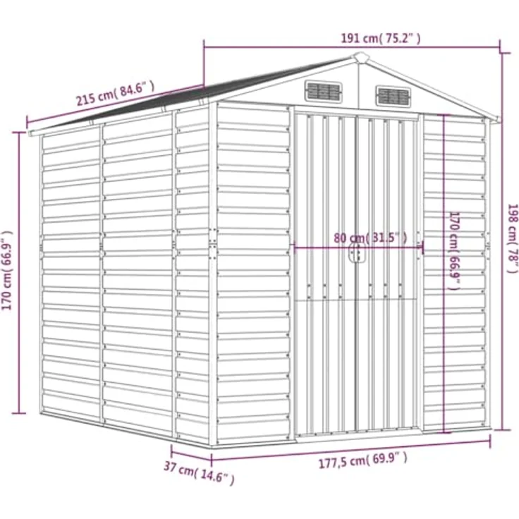 vidaXL Gerätehaus Grün 191x215x198 cm Verzinkter Stahl – Bild 4