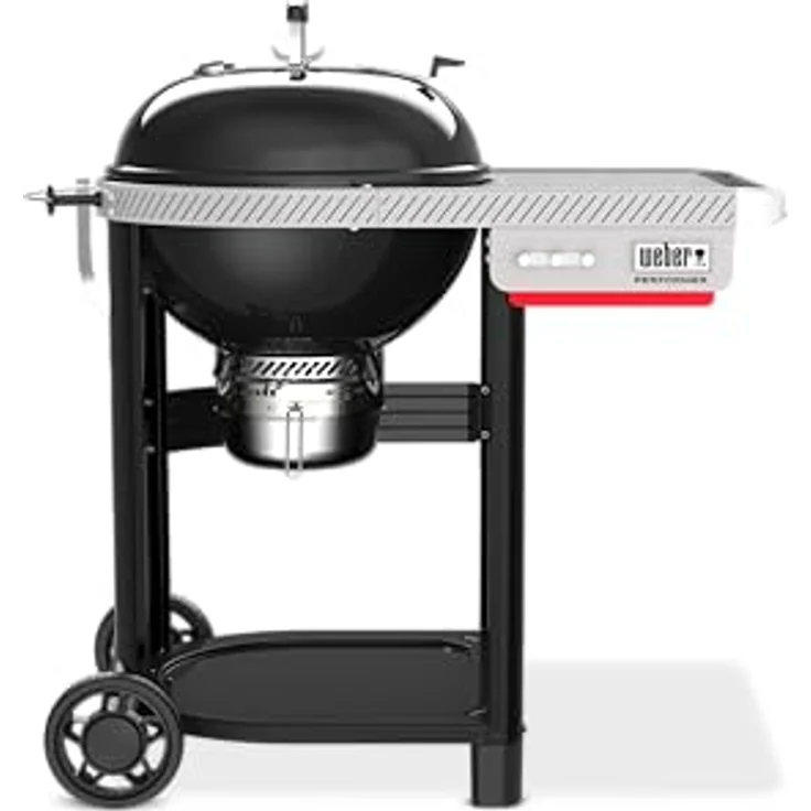 Weber Performer 57 cm Holzkohlegrill, porzellanemaillierter Deckel und Kessel, Seitentisch, One-Touch-Reinigungssystem, Deckelthermometer, Schwarz – Bild 2