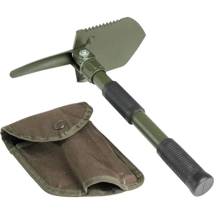 Mil-Tec Mini Klappspaten mit Hacke, praktische Outdoor-Spaten mit Sägezahnung und Tasche