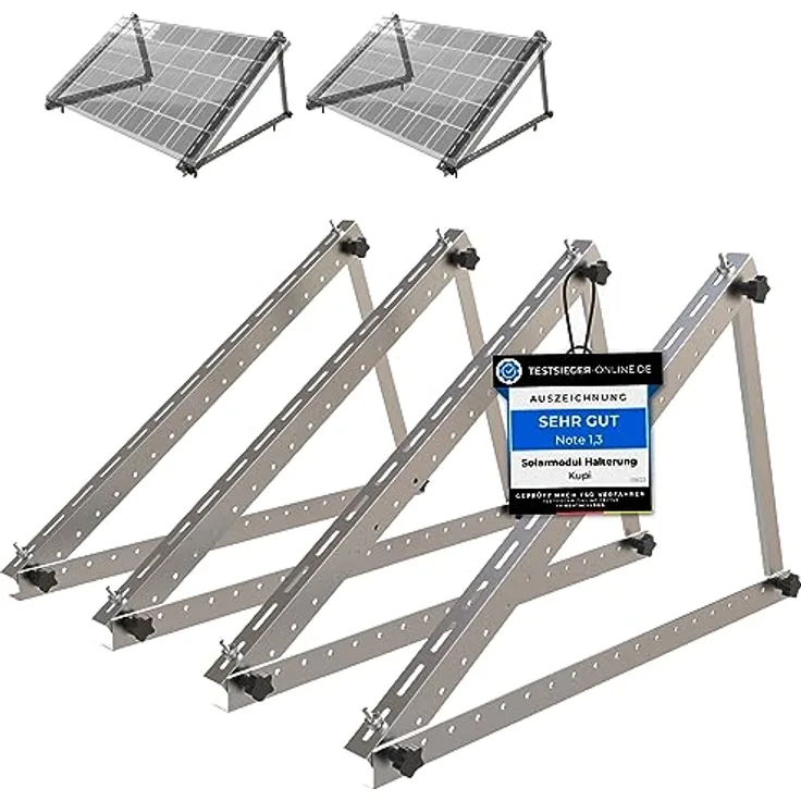 kupi 2 Sets Solarpanel Halterung Balkonkraftwerk | Solarmodule bis 114cm | Verstellbar 0-90°, Aluminiumlegierung, robuste Konstruktion