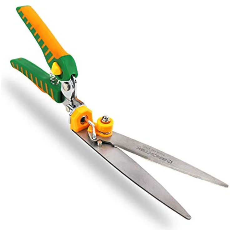 GRÜNTEK Rasenschere EISVOGEL, Premium Rasenkantenschere mit 180° drehbarem Schneidekopf, rostfreie INOX Klingen, Ergo-Griffe, 345 mm, Edelstahl, manuell