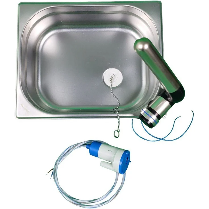 SRM Design Waschbecken Camping Spüle Waschbecken – 4-tlg. mit Automatikwasserhahn und Tauchpumpe, aus Edelstahl