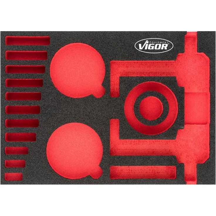 Vigor Weichschaum-Einlage V4906-L, 2K Weichschaum, geeignet für V4904, 282 x 393 x 35 mm, öl- und fettresistent, rote Mulden zur Werkzeugerkennung