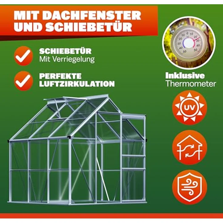 GARDEBRUK® Gewächshaus Aluminium 3,6m², 190x190cm, inkl. Dachfenster, stabil und isoliert, ideal für Anzucht und Pflanzenpflege – Bild 5