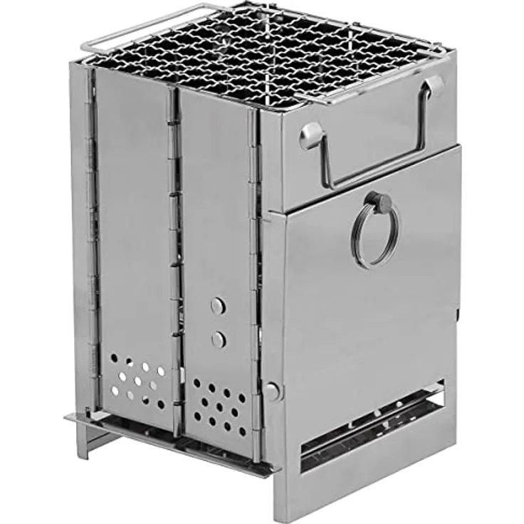 Fox Raketenofen, faltbarer Holzkohlegrill aus Edelstahl mit Grillrost und Transporttasche, mini