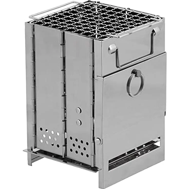Fox Raketenofen, faltbarer Holzkohlegrill aus Edelstahl mit Grillrost und Transporttasche, mini – Bild 1