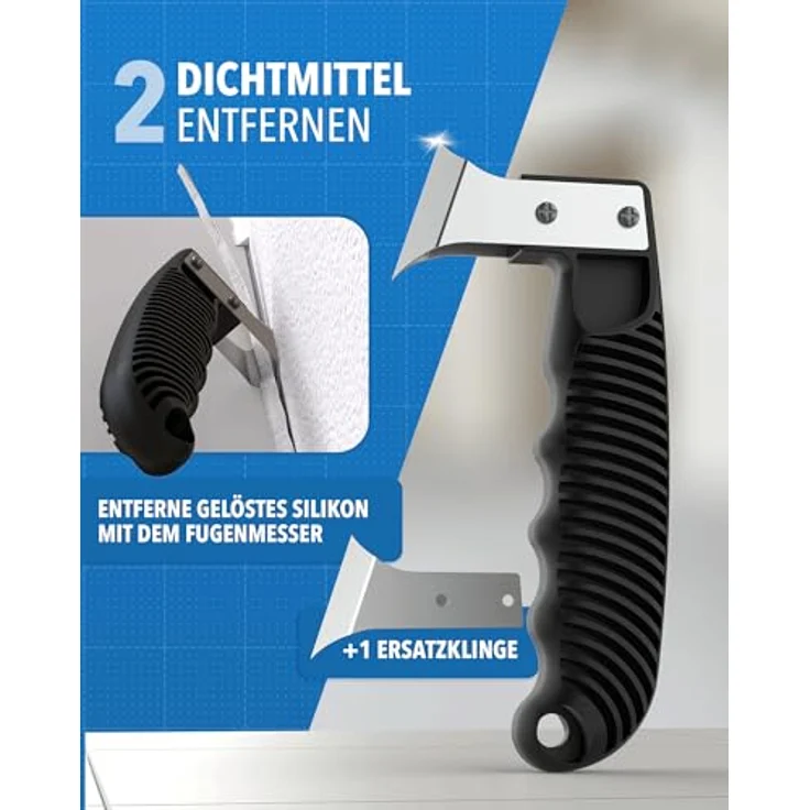 STONE REEF Silikonentferner Set Werkzeug zum silikonentfernen - Inkl. Fugenmesser, Fugenhai, Fugenkratzer - Silikonentferner Silikonfugenentferner - Edelstahlklingen, ergonomischer Griff, 23-teiliges Set - Blau – Bild 3