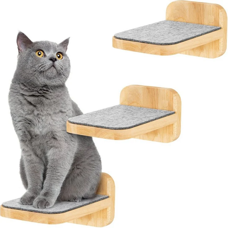 Happypet Kratzbaum, 3er-Set Katzentreppen, Designer Catwalk, Massivholz, Filzbezug – Bild 1