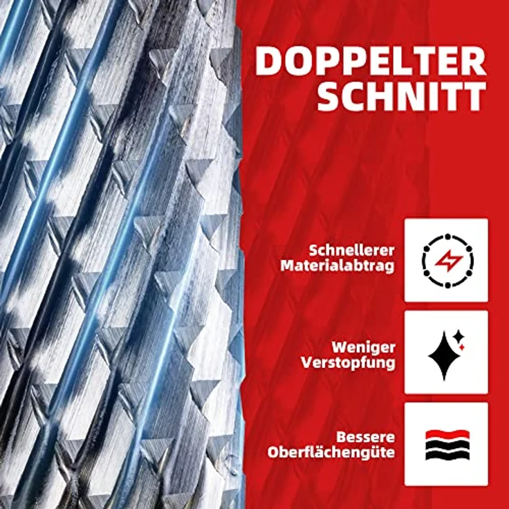 EZARC SB-5 Hartmetall Frässtifte, Doppelschnitt Drehfeile, Zylinderform mit 1/4-Zoll(6mm)-Schaft, 1/2" Schneiddurchmesser für Stahlmetallbearbeitung, Polieren und Gravieren – Bild 3