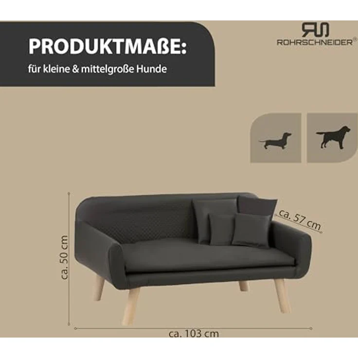 Rohrschneider® Hundesofa | Hundebett Leder| Hundecouch| Mini Sofa für Hunde| Hundebett XXL| Kuschelbett Hund – Bild 3