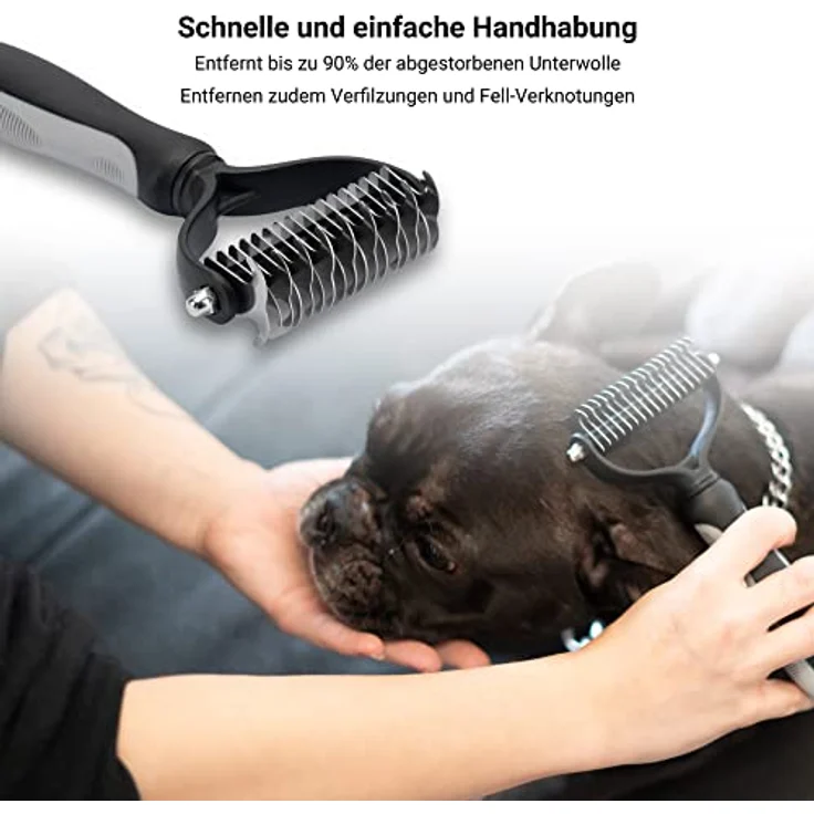 FinoPet Unterfellbürste Hunde und Katzen, Großer 17+9 Bürstenkopf, Effektive Hundebürste für Unterwolle und Langhaar, Entfilzungskamm für Hunde und Katzen, Fellbürste für Hunde mit Langer Unterwolle – Bild 3