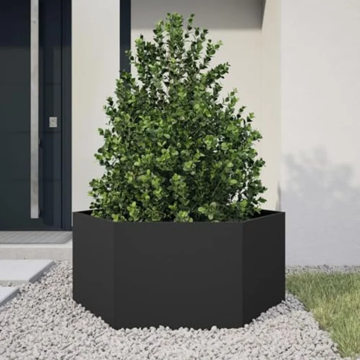 vidaXL Pflanzkübel Schwarz Sechseckig 104x90x45 Stahl - Witterungsbeständig, viel Platz, offener Boden – Bild 2