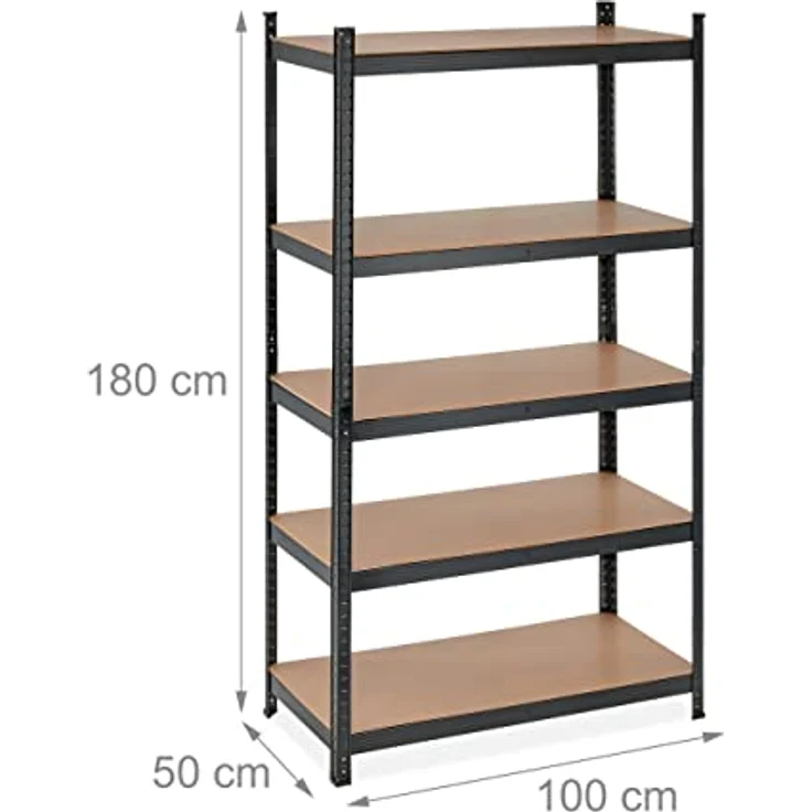 Relaxdays Schwerlastregal, 5 Ebenen, HBT 180x100x50 cm, 1250 kg Tragkraft, Metall Lagerregal für Keller, Garage, schwarz – Bild 4