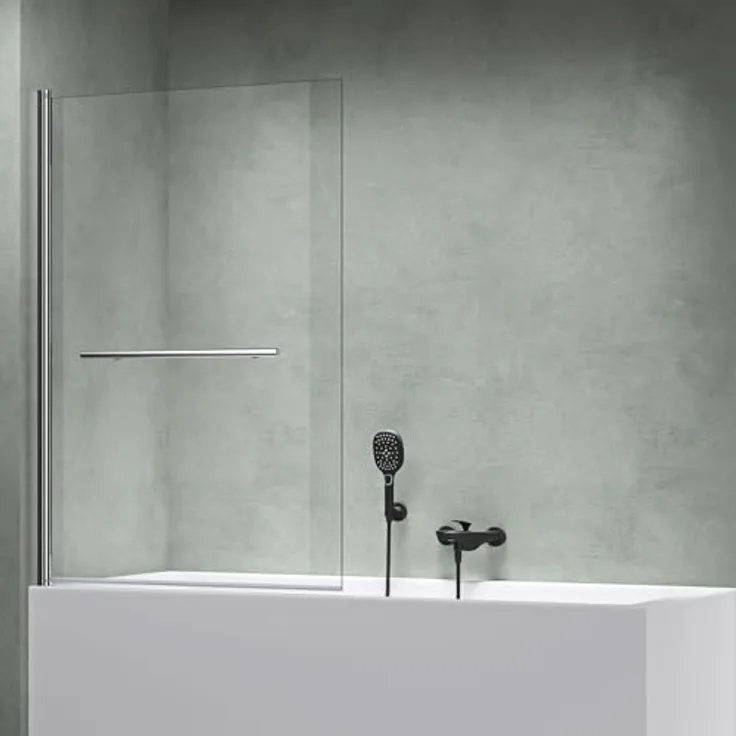Mai & Mai Duschwand für Badewanne C1121, faltbar 180° aus 6mm ESG-Sicherheitsglas mit NANO-Beschichtung, Klarglas, 90x140cm