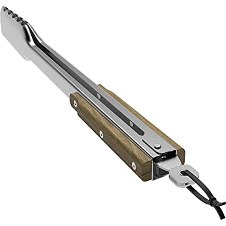 Traeger Grillzange, Edelstahl, mit Schließmechanimus, GriffTeakholz – Bild 4