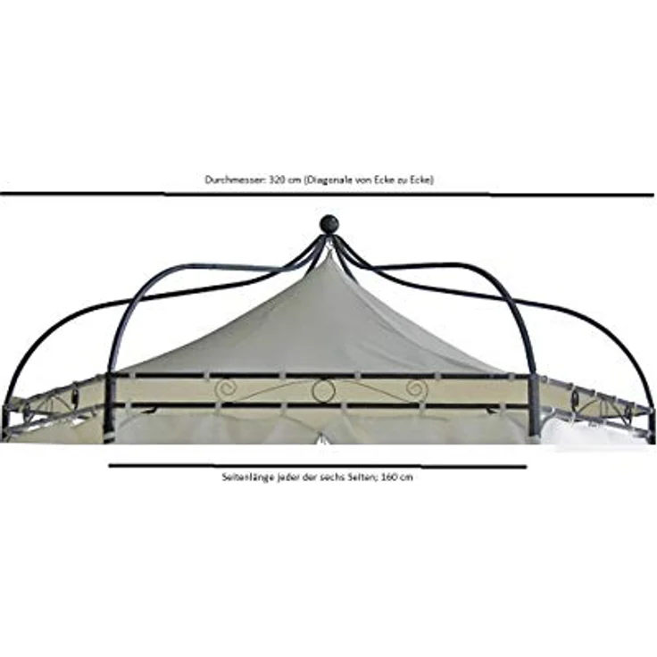 DEGAMO Pavillon-Ersatzdach MODENA, 6-eckig 320cm Durchmesser, Farbe ecru, wasserdicht – Bild 4