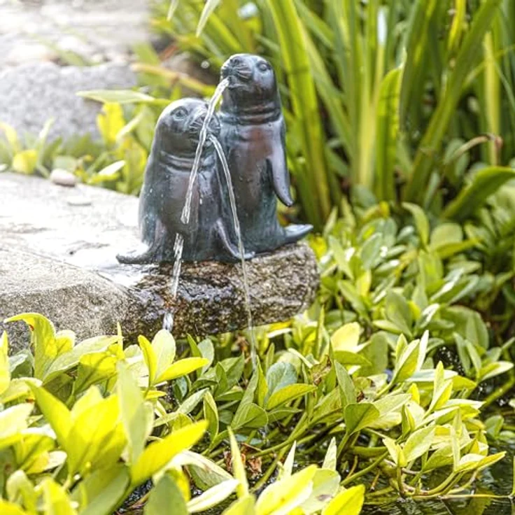 Esotec Wasserspeierfigur Seehunde-Paar, wetterfeste Teichstatue aus Polyresin, inklusive Silikonschlauch, 260 x 160 x 220 mm – Bild 4