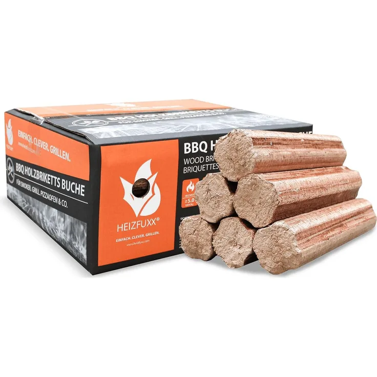 HEIZFUXX BBQ-Buchenholzbriketts 18kg, 100% reines Buchenholz, hohe Pressdichte, ideal für Grill und Smoker