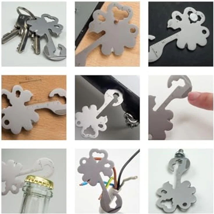 ROMINOX Key Tool Lucky Charm, Multifunktionswerkzeug mit 19 Funktionen, Edelstahl Schlüsselanhänger Kleeblatt, Glücksbringer für Adventskalender – Bild 3