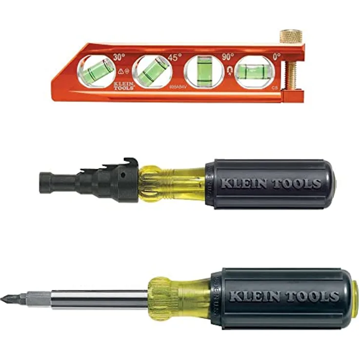 Klein Tools 80073 Reibendreher-Set mit Rohrreibahle, Rohrverschraubung und Reibungsschraubendreher und magnetischer Wasserwaage, 3-teilig