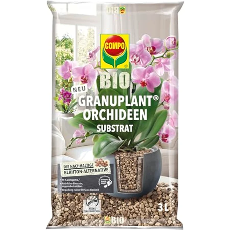 Compo Bio GRANUPLANT® Orchideen Pflanzgranulat 3 L, nachhaltiges Bimsstein-Lava Granulat für optimale Wachstumsbedingungen, grau/beige – Bild 1