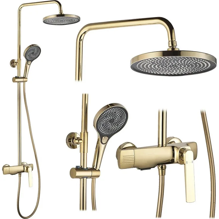 wohnwerk.idee Duschsystem Duschgarnitur Dusche Regendusche Rebel Matt Gold, 2 Strahlart(en)