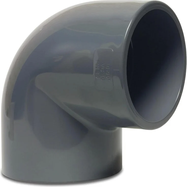 Mega Winkel 90° PVC-U Klebemuffe, Ø 40 mm, max. Betriebsdruck 16 bar, grau