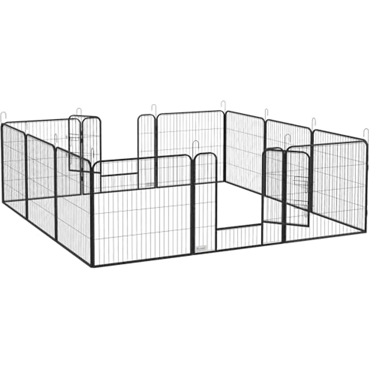 PawHut Welpenauslauf 80 cm Hoch, 12-TLG Welpenlaufstall mit 2 Tür, DIY Hundelaufstall Freilaufgehege für mittelgroße Hunde, Kaninchen, Meerschweinchen, Stahl, Grau – Bild 1