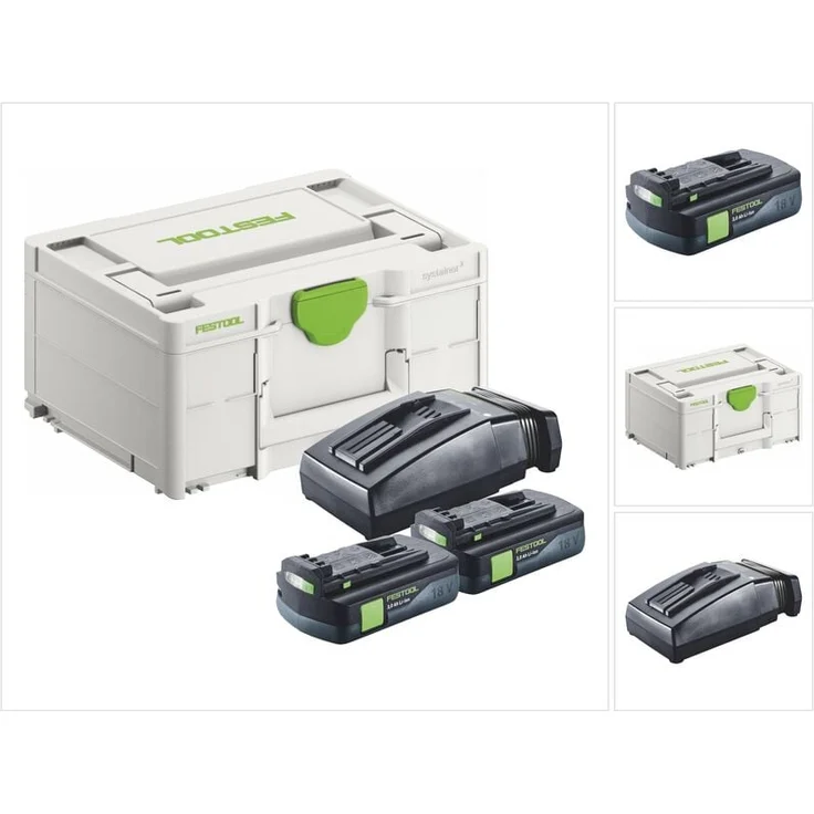 Festool Energie Set BP 18 Li 3,0 C, 2x 18 V 3,0 Ah Li-Ion Akkus + TCL 6 Ladegerät + Systainer SYS3 M 187