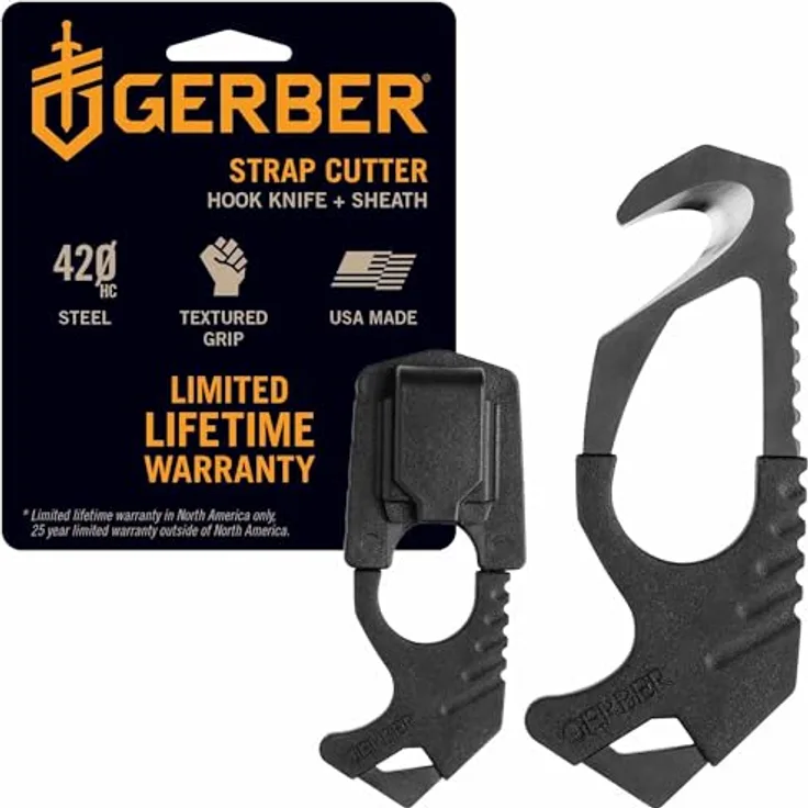 Gerber Gurtschneider 22-01944, Strap Cutter mit Glasbrecher, 11,1 cm, Schwarz, geeignet für Rettungskräfte