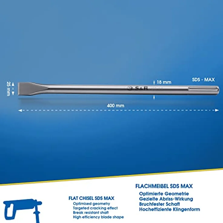 S&R Flachmeißel SDS max 400 x 25 mm, rund, Industriequalität, gehärtet, Made in Germany mit speziellem Oberflächenschutz – Bild 2