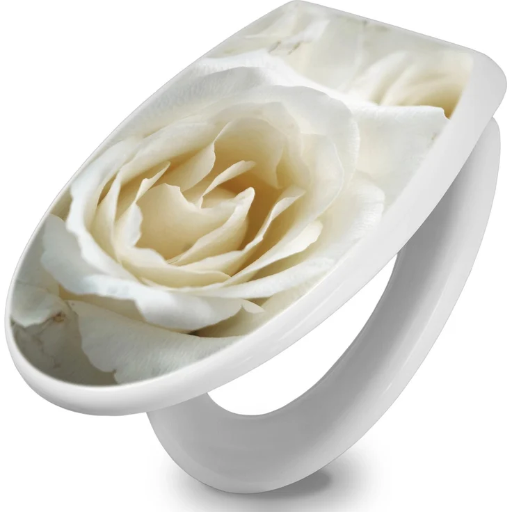 Banjado Toilettendeckel White Roses, WC-Sitz mit Absenkautomatik, Hygienischer Duroplast, Leichte Montage, Weiß