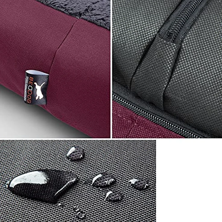 BedDog Hundebett TEDDY, Hundesofa aus Cordura und Microfaser-Velours, waschbares Hundebett mit Rand, Hundekissen vier-eckig, XXL, bordeaux-grau – Bild 4