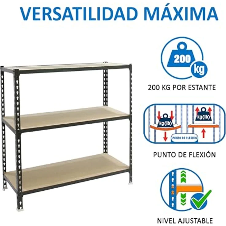 Simonrack Simonclick Maderclick SuperPlus Metallregal, 3 Böden, 200 kg Traglast pro Boden, anthrazit, 100 x 110 x 50 cm – Bild 4