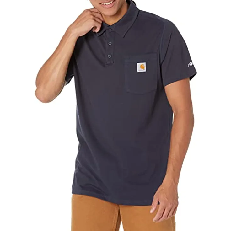 Carhartt Herren Force® Relaxed Fit, mittelschweres, kurzärmliges Pocket Polohemd , Marineblau, XL